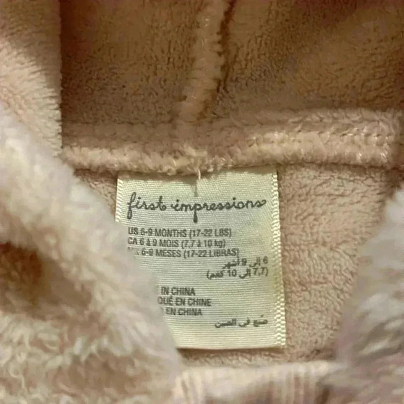 First Impressions - pink fuzzy fleece hooded jacket. Size 6 to 9 months - Picture 2 of 4